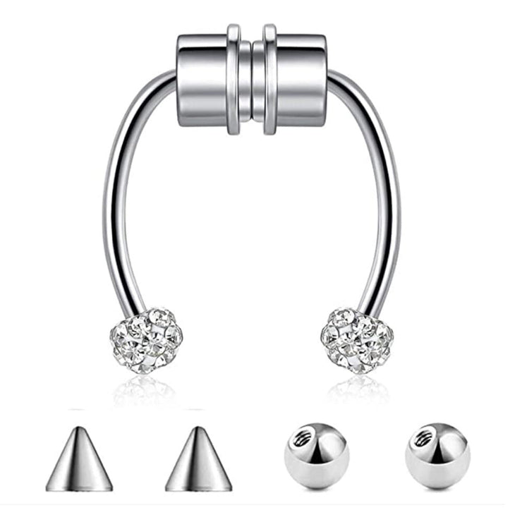 Piercing Stainless Steel Magnetic Nose Ring - Hoop Nasal Septum Ring  wegodark SilverB  