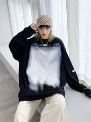 Trendy Sweater Women's Gradient Graffiti Loose Western Style Top  wegodark M Black 