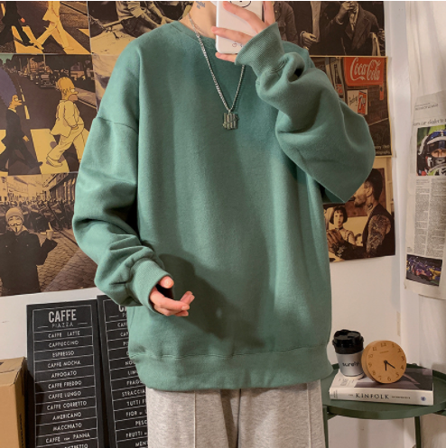 Korean Loose Oversized Style Sweatshirt, Contrast Top  wegodark S Graygreen 