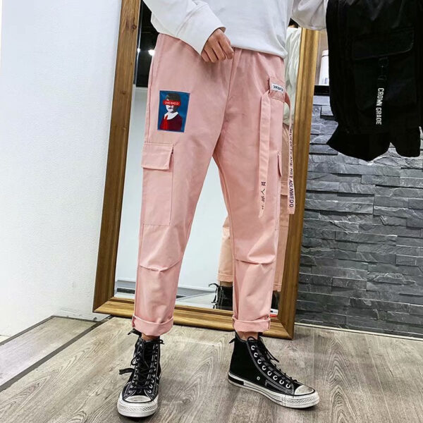 Spring Summer Men's Loose Straight Pants | Middle Waist Loose Slimming Youth Sports Pants | Outdoor Trousers with Pockets | Men Summer Pant  wegodark M Pink