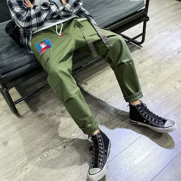 Spring Summer Men's Loose Straight Pants | Middle Waist Loose Slimming Youth Sports Pants | Outdoor Trousers with Pockets | Men Summer Pant  wegodark 3XL Green